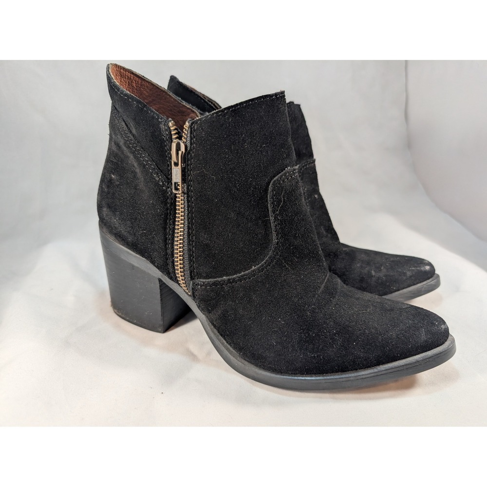 Steve Madden Whimsigoth Black Suede Leather Pointed Toe Heeled Ankle Boots 8